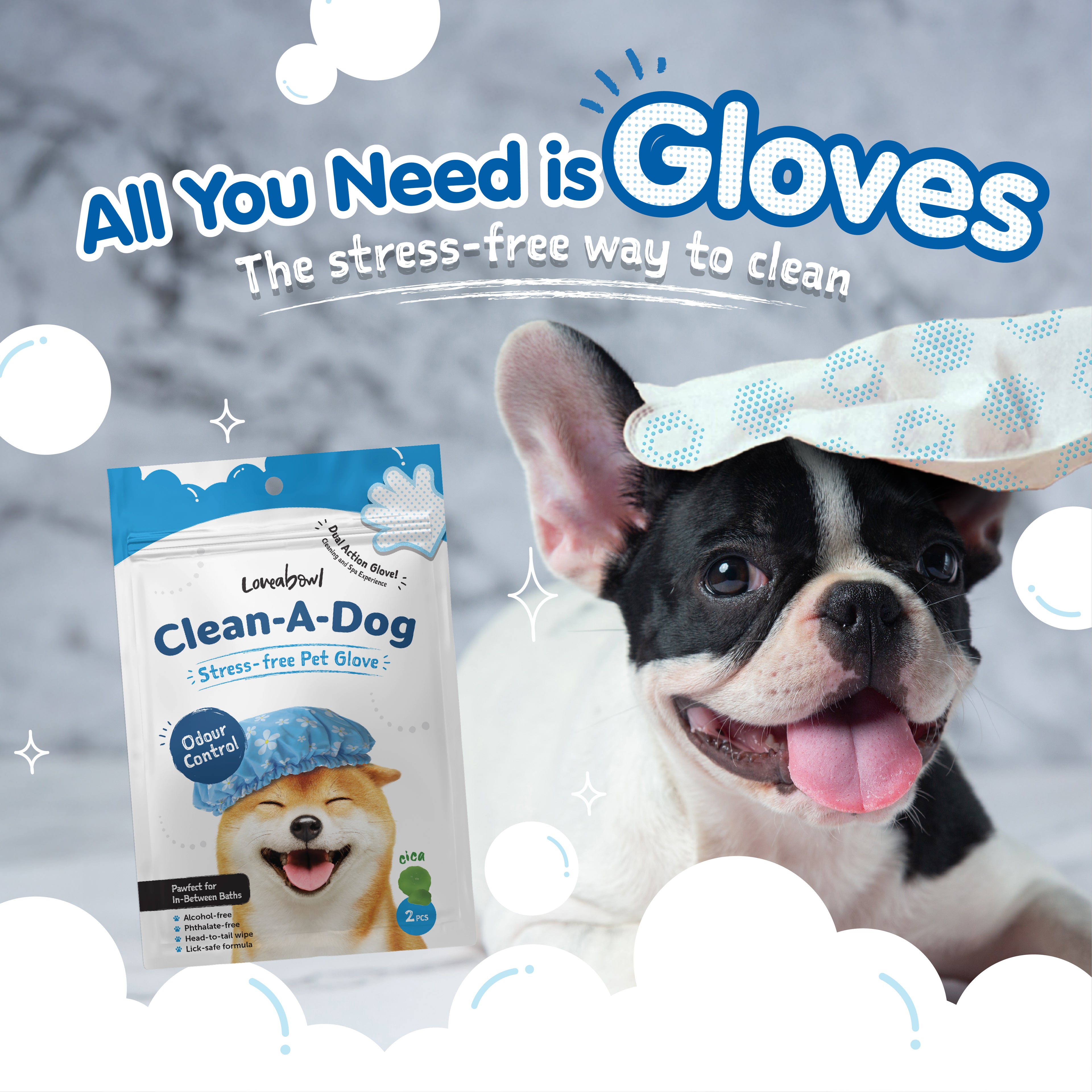 Loveabowl Clean-A-Dog Stress-free Pet Glove 2pcs
