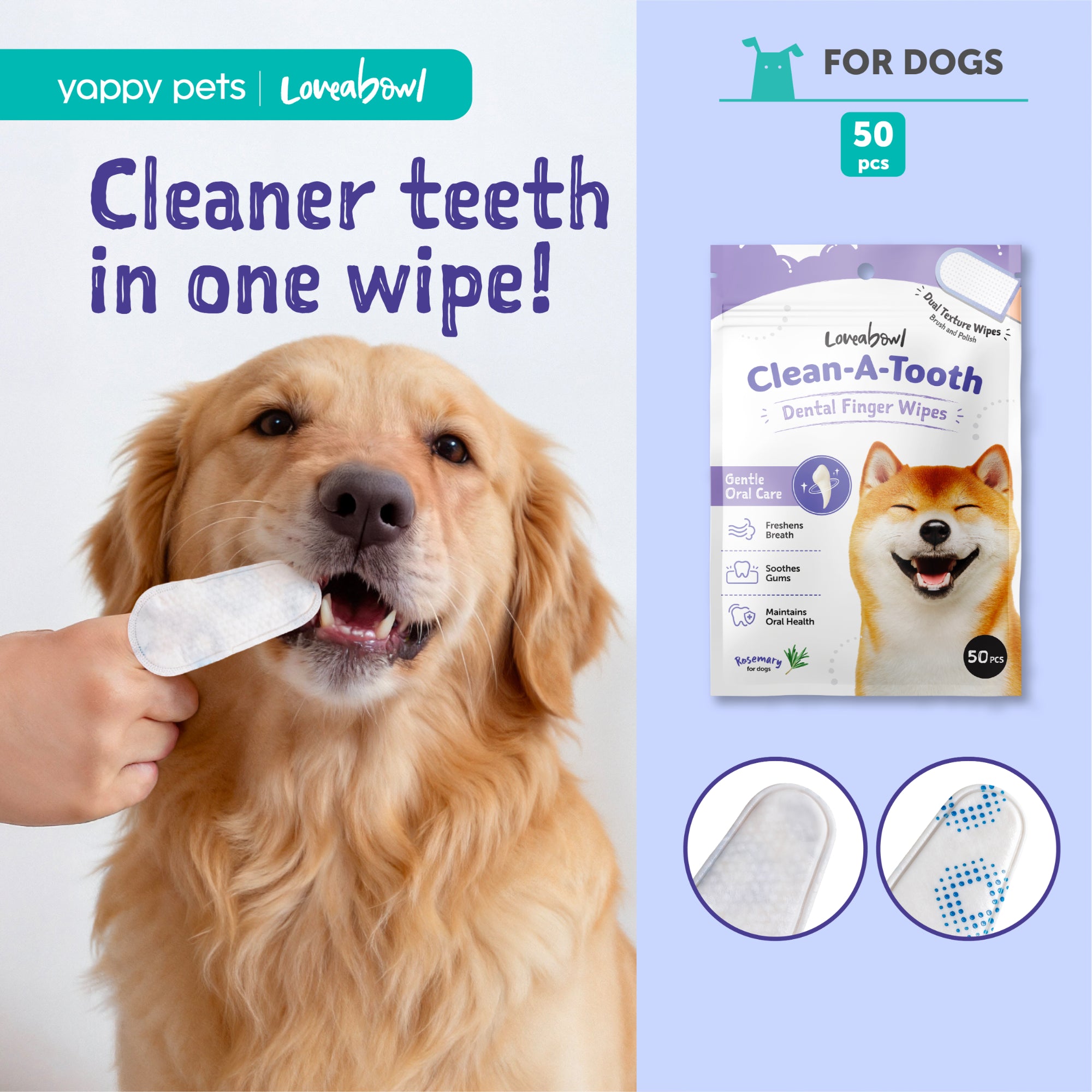 Loveabowl Clean-A-Tooth Dogs Dental Cleaning Wipes