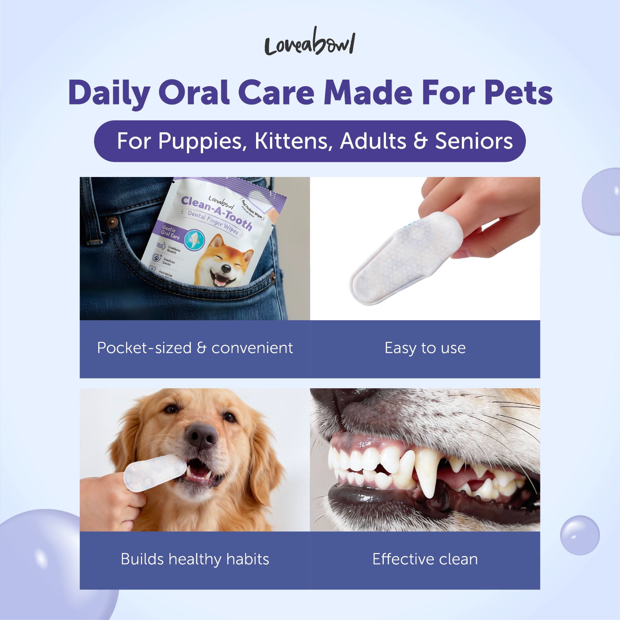 Loveabowl Clean-A-Tooth Dogs Dental Cleaning Wipes