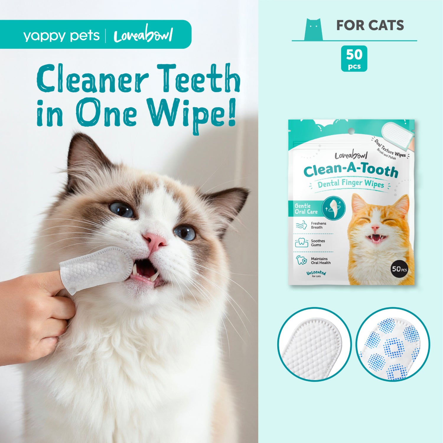 Loveabowl Clean-A-Tooth Cats Dental Cleaning Wipes