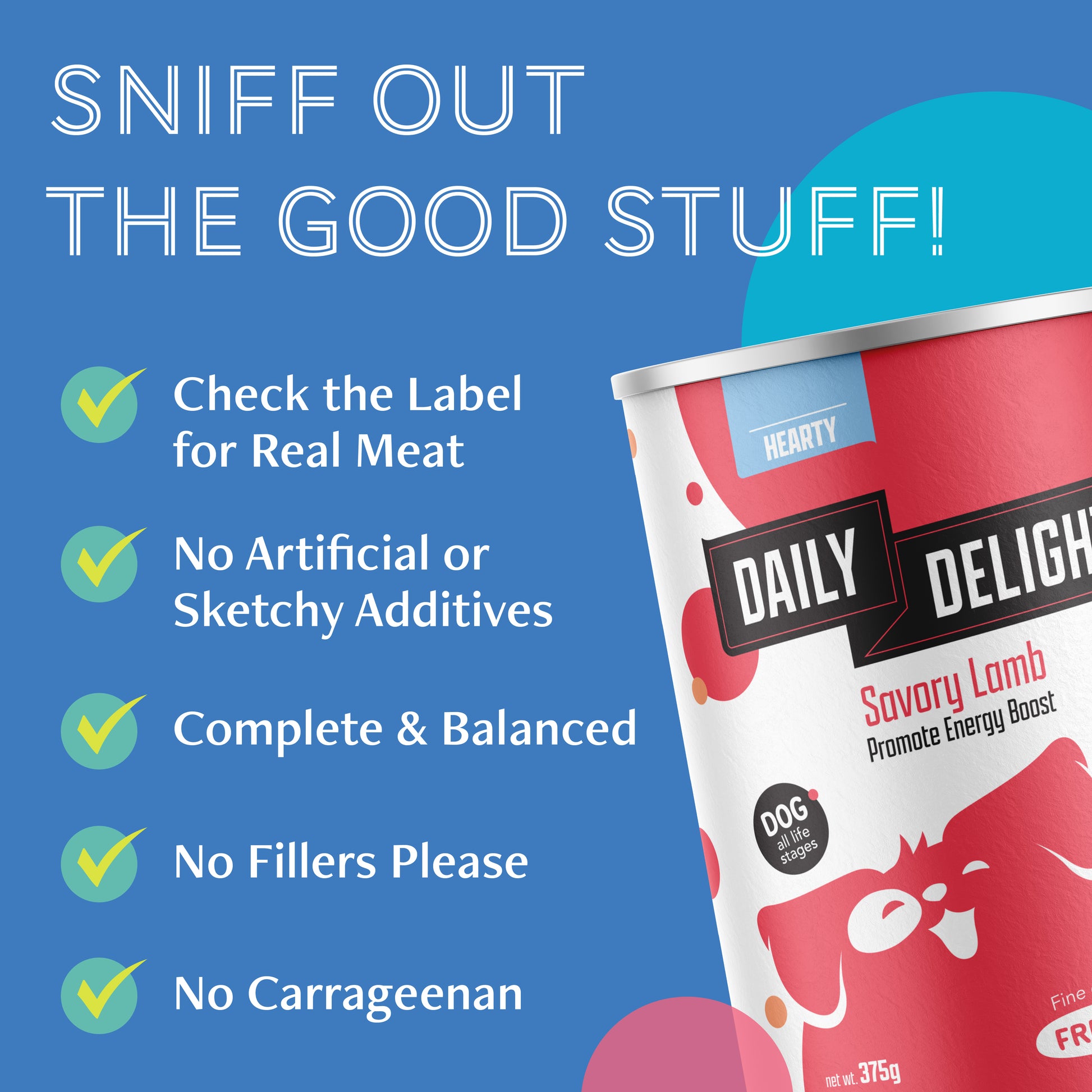 Daily Delight Dog Wet Food 375g is complete and balanced, contains no fillers and no carrageenan