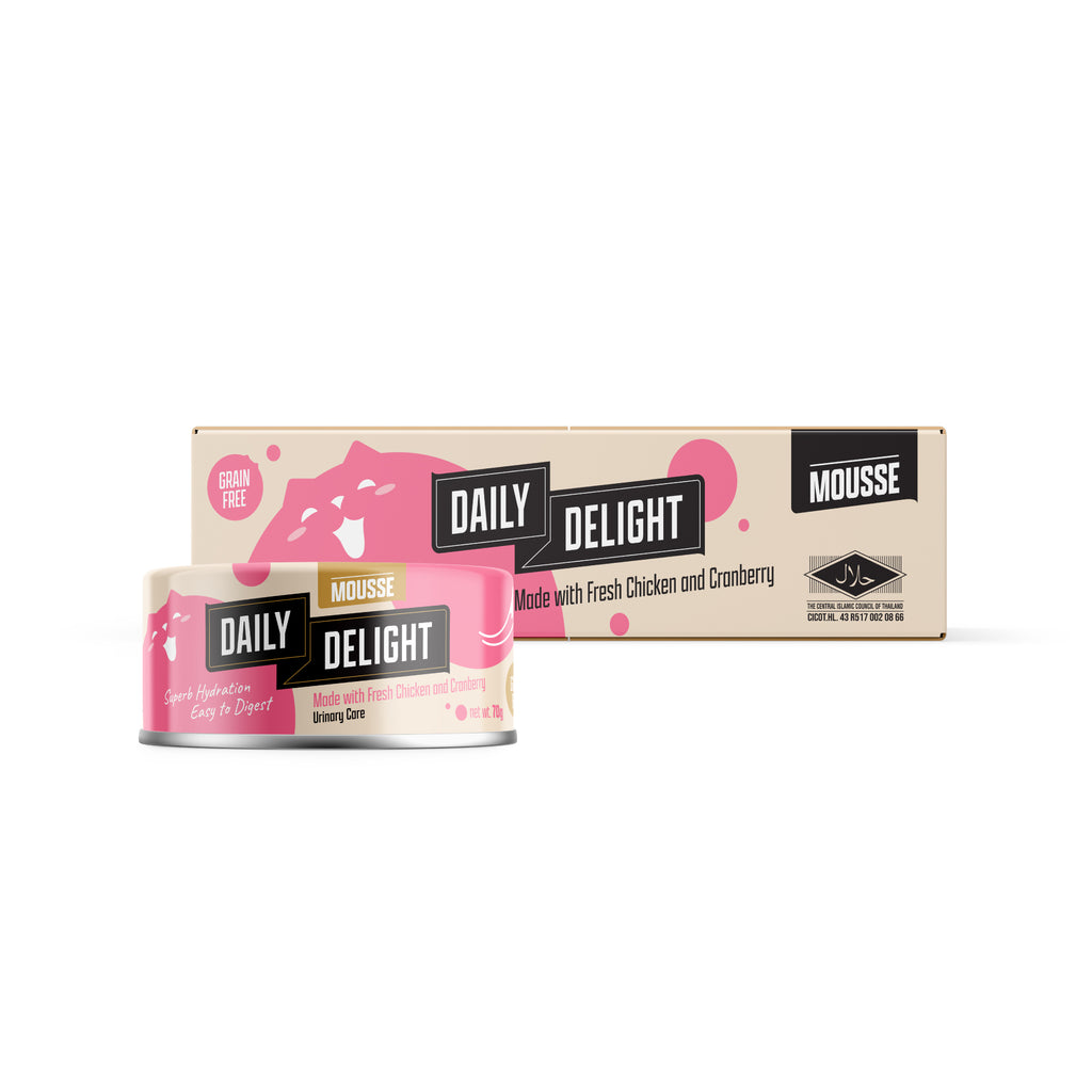 Daily Delight Mousse Made with Fresh Chicken and Cranberry Cat Wet Food 80g Carton Deal Best for hydration on adult cats and easily digestible complementary meal for Kittens and Senior Cats