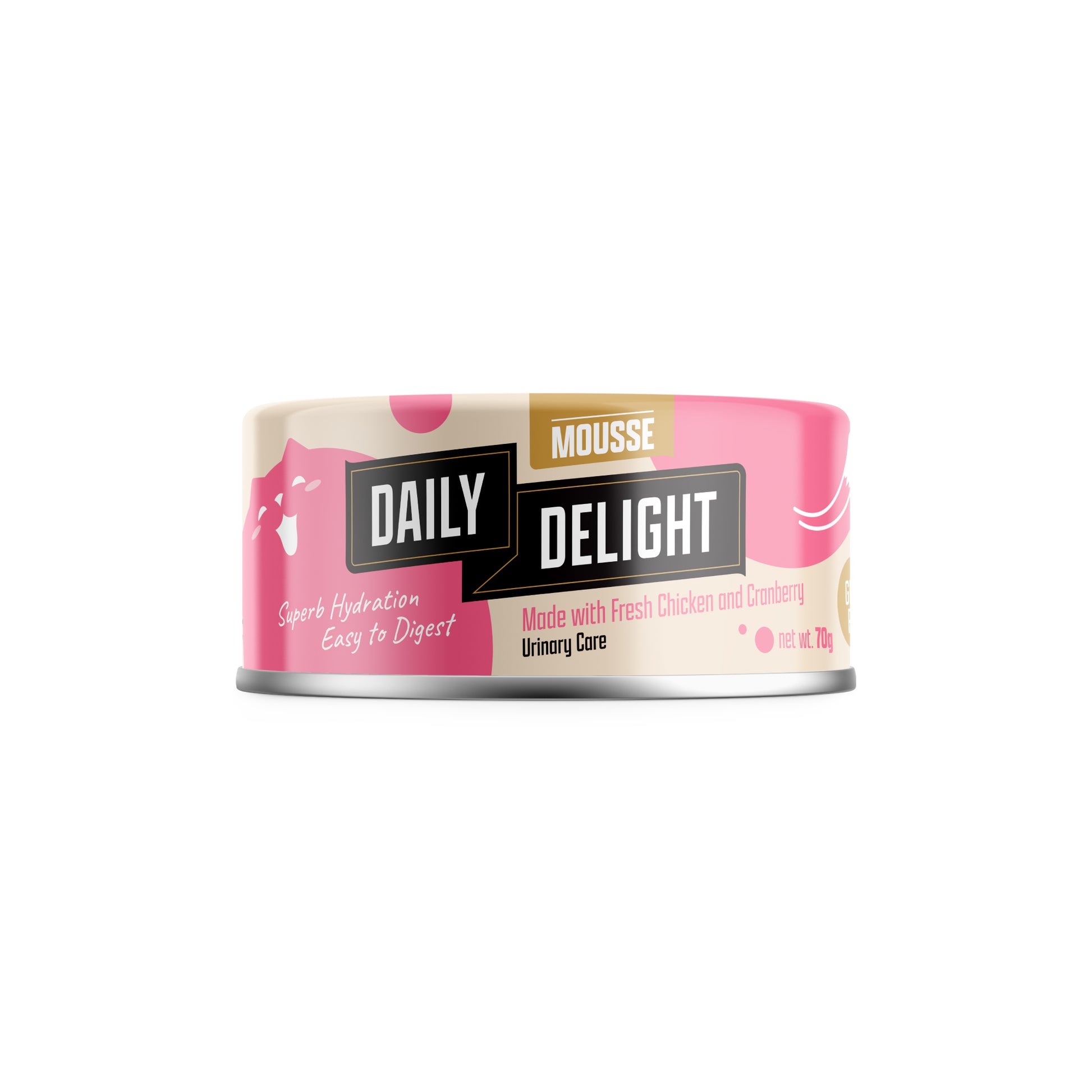 Daily Delight Mousse Made with Fresh Chicken and Cranberry Halal Certified Cat Wet Food 80g Can for superb hydration and easy to digest for Cats, Kittens and Senior Cats