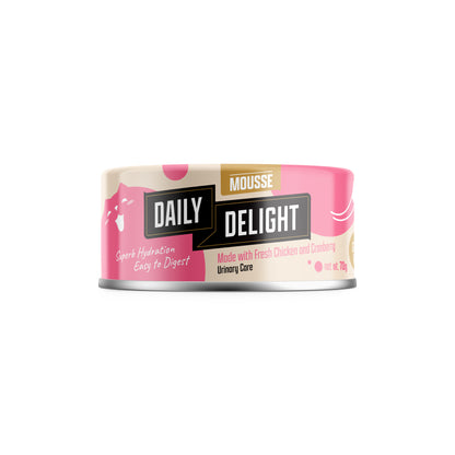 Daily Delight Mousse Made with Fresh Chicken and Cranberry Halal Certified Cat Wet Food 80g Can for superb hydration and easy to digest for Cats, Kittens and Senior Cats