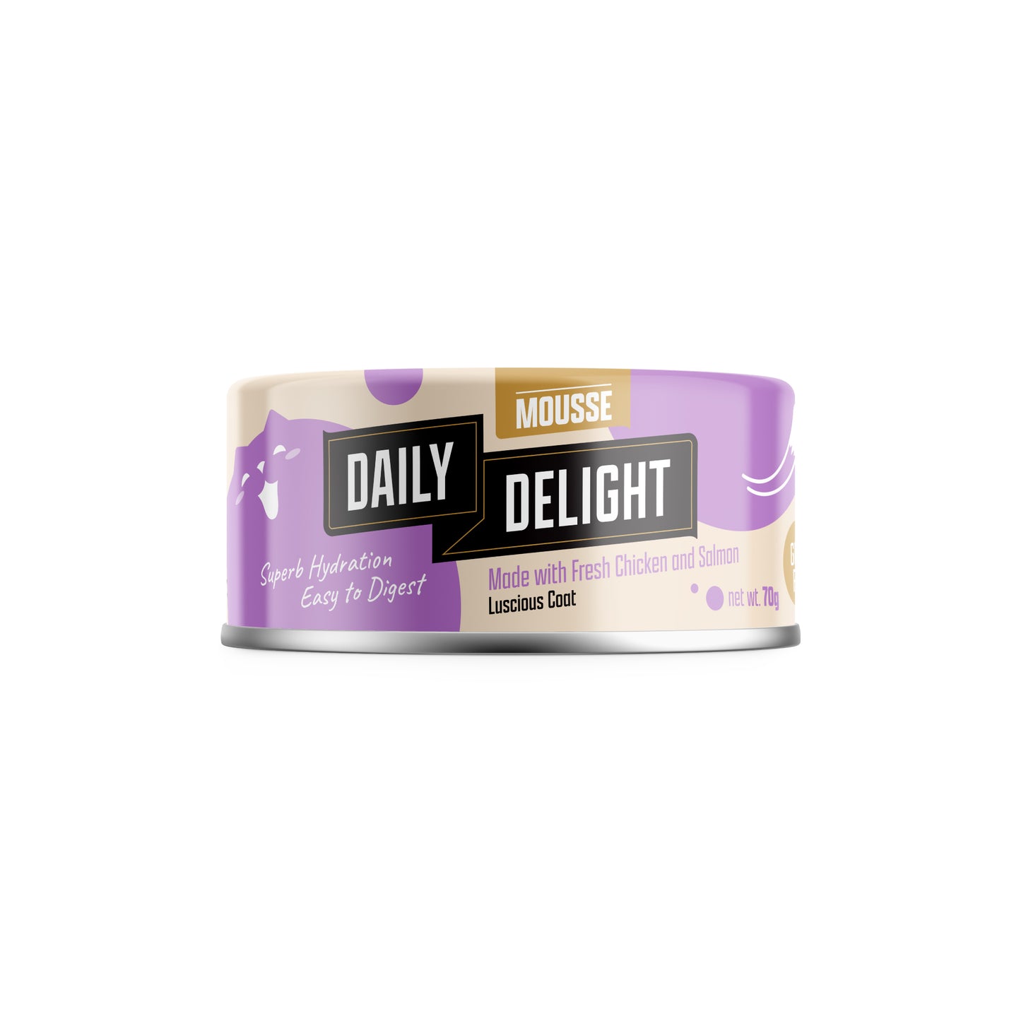 Daily Delight Mousse Made with Fresh Chicken and Salmon Halal Certified Cat Wet Food 80g Can for superb hydration and easy to digest for Cats, Kittens and Senior Cats