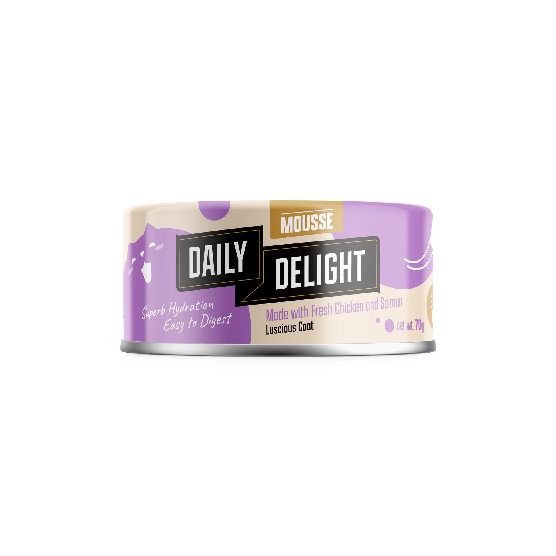 Daily Delight Mousse Made with Fresh Chicken and Salmon Halal Certified Cat Wet Food 80g Can for superb hydration and easy to digest for Cats, Kittens and Senior Cats