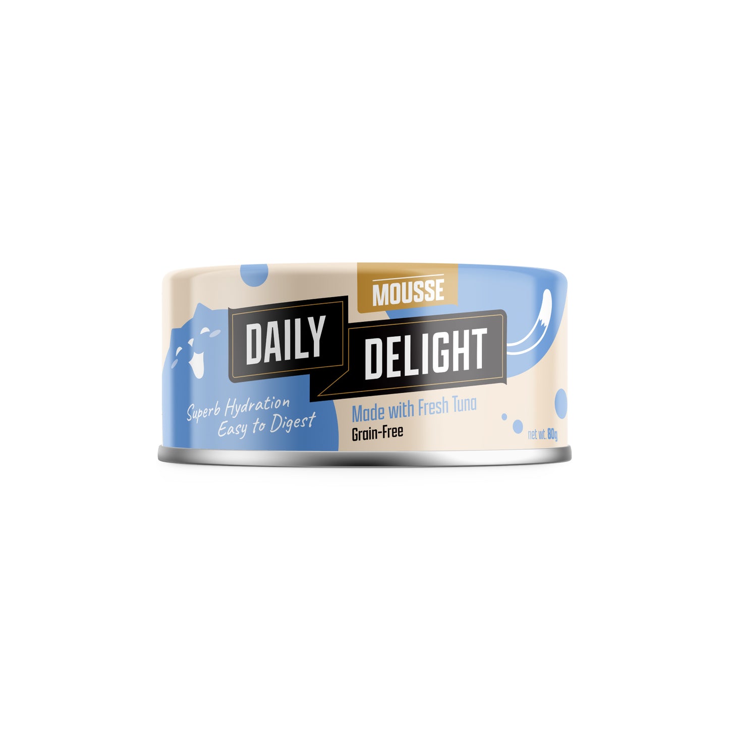Daily Delight Mousse Made with Fresh Tuna Halal Certified Cat Wet Food 80g Can for superb hydration and easy to digest for Cats, Kittens and Senior Cats