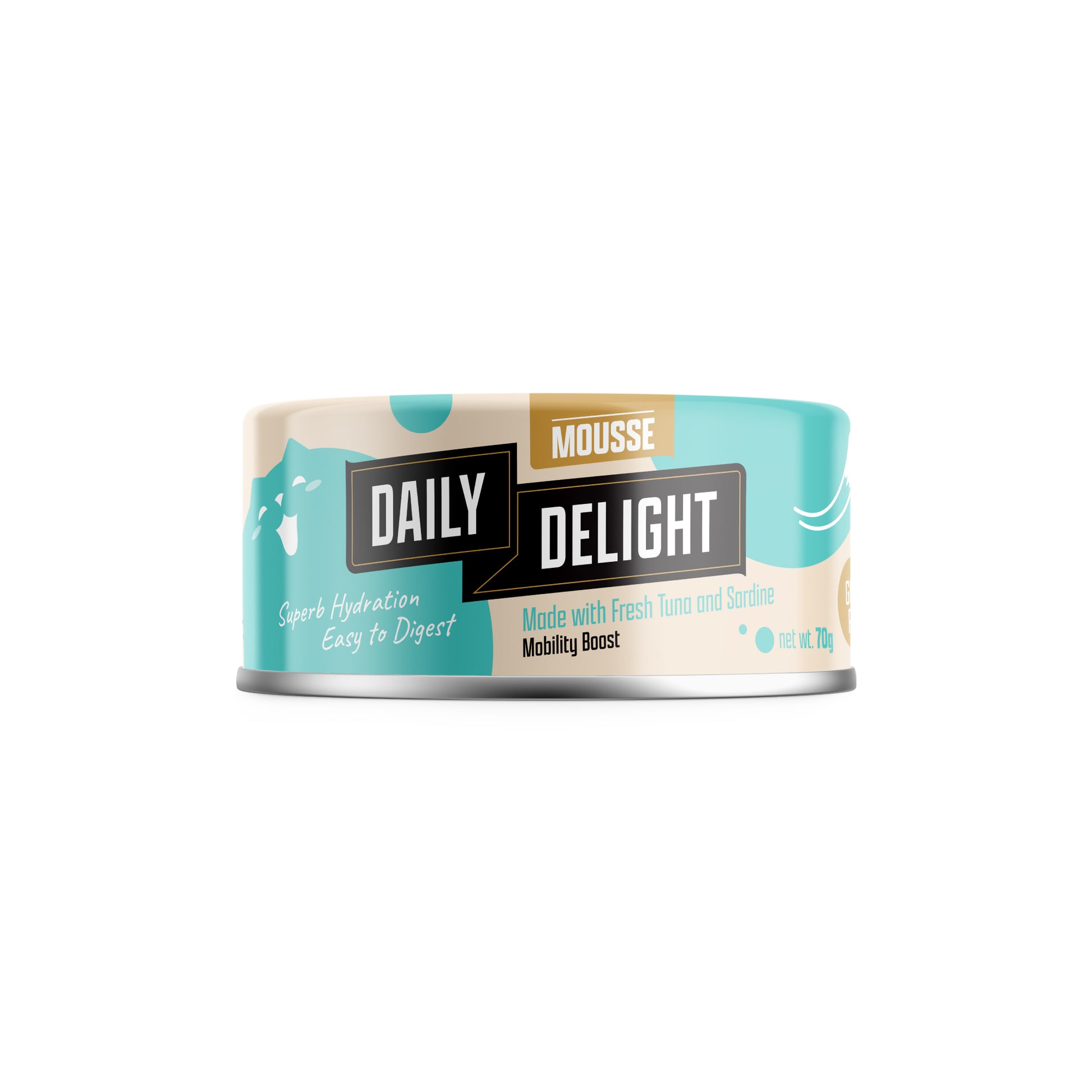 Daily Delight Mousse Made with Fresh Tuna and Sardine Halal Certified Cat Wet Food 80g Can for superb hydration and easy to digest for Cats, Kittens and Senior Cats