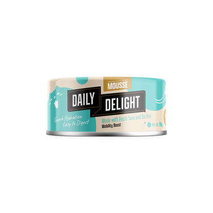 Daily Delight Mousse Made with Fresh Tuna and Sardine Halal Certified Cat Wet Food 80g Can for superb hydration and easy to digest for Cats, Kittens and Senior Cats