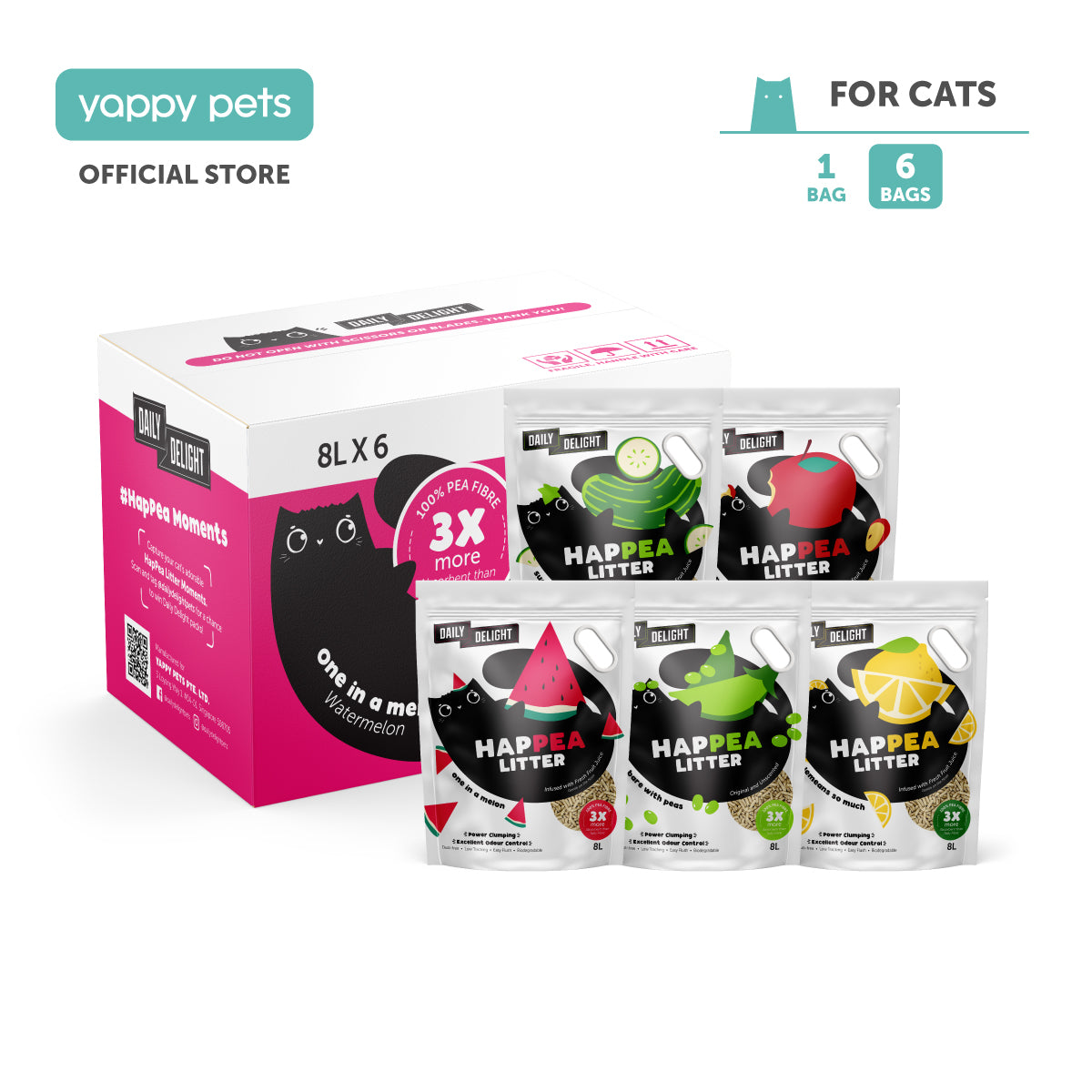 Daily Delight Happea Litter Excellent Odor Control, Power Clumping and no Dust Pea Litter Available in 5 Fruity Scents Carton Deal