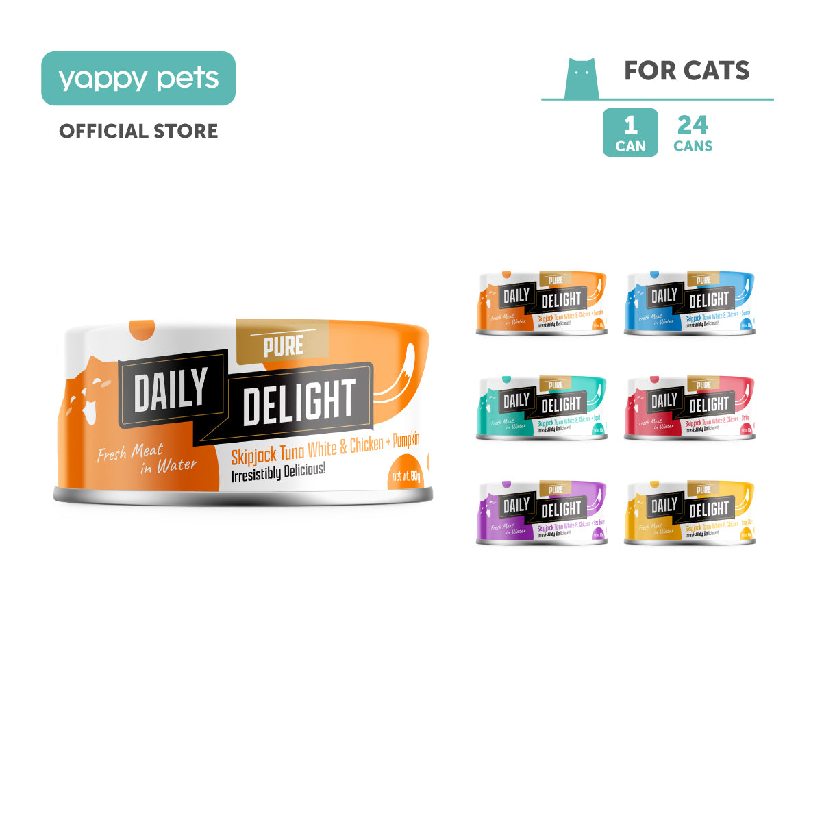 Daily Delight Pure Meat in Water Cat Wet Food 80g Can Available in 6 Flavors