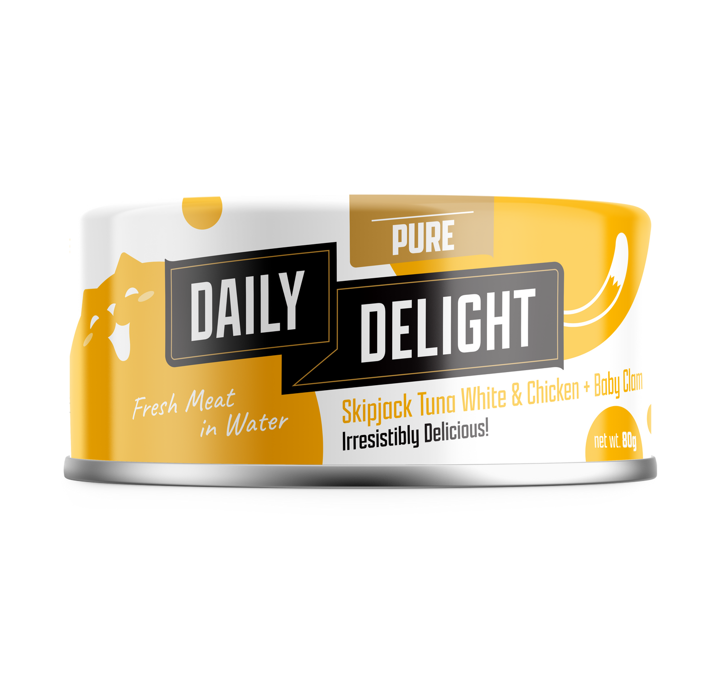Daily Delight Pure Skipjack Tuna White and Chicken with Baby Clam Meat in Water Cat Wet Food 80g Can