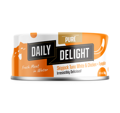 Daily Delight Pure Skipjack Tuna White and Chicken Meat with Pumpkin in Water Cat Wet Food 80g Can