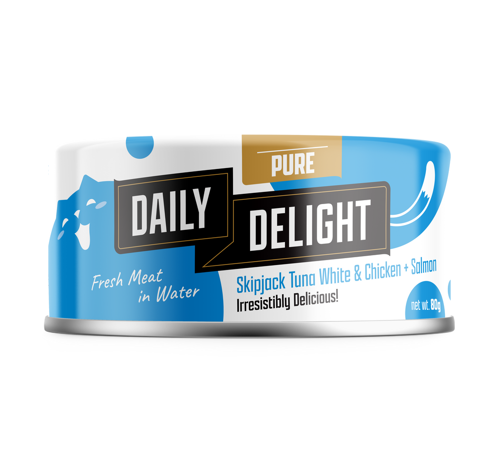 Daily Delight Pure Skipjack Tuna White and Chicken with Salmon Meat in Water Cat Wet Food 80g Can
