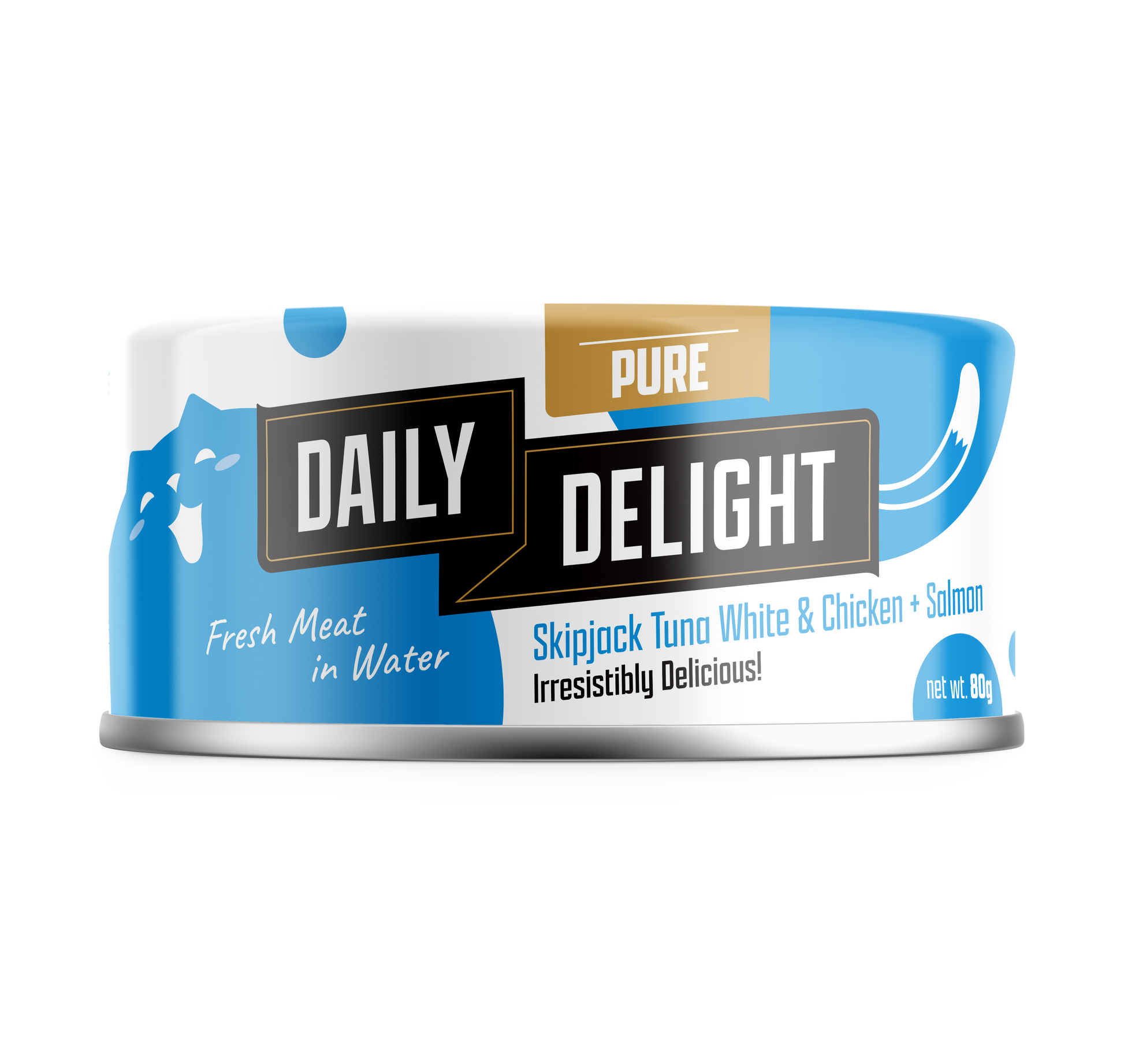 Daily Delight Pure Skipjack Tuna White and Chicken with Salmon Meat in Water Cat Wet Food 80g Can