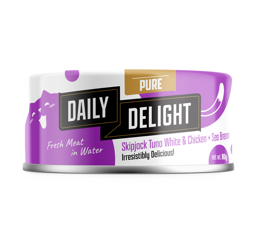 Daily Delight Pure Skipjack Tuna White and Chicken with Sea Bream Meat in Water Cat Wet Food 80g Can