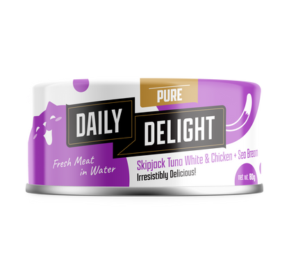 Daily Delight Pure Skipjack Tuna White and Chicken with Sea Bream Meat in Water Cat Wet Food 80g Can