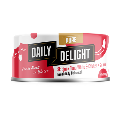 Daily Delight Pure Skipjack Tuna White and Chicken with Shrimp Meat in Water Cat Wet Food 80g Can