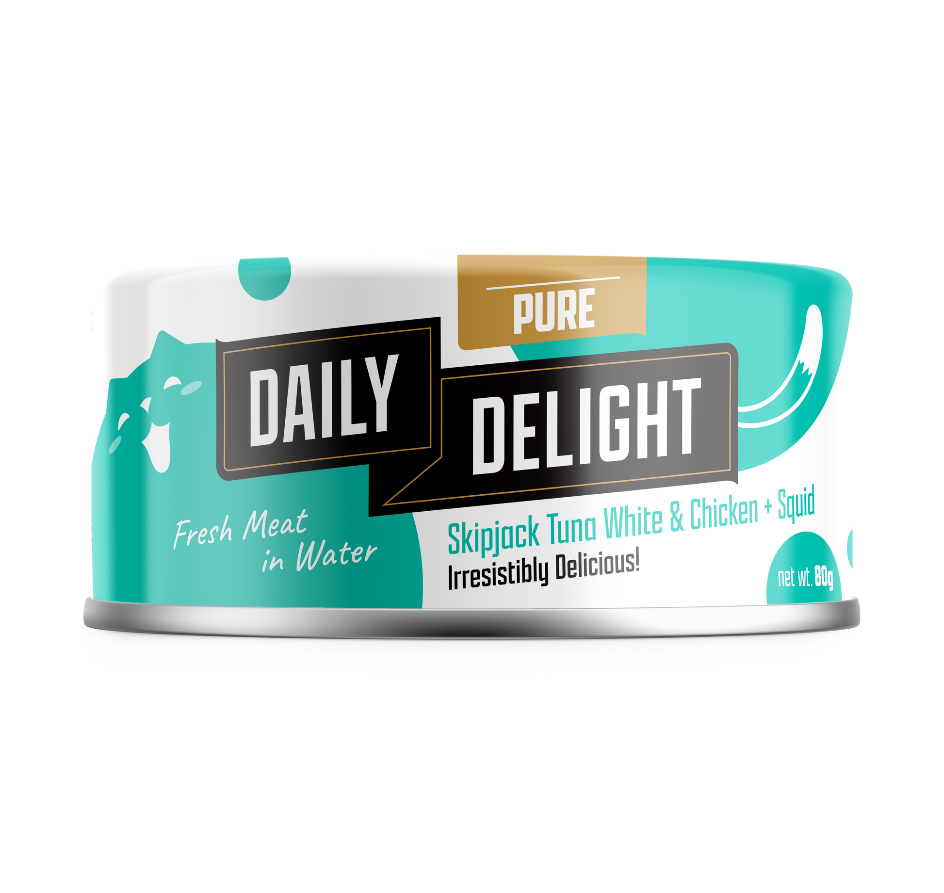 Daily Delight Pure Skipjack Tuna White and Chicken with Squid Meat in Water Cat Wet Food 80g Can