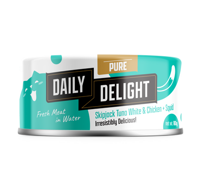 Daily Delight Pure Skipjack Tuna White and Chicken with Squid Meat in Water Cat Wet Food 80g Can