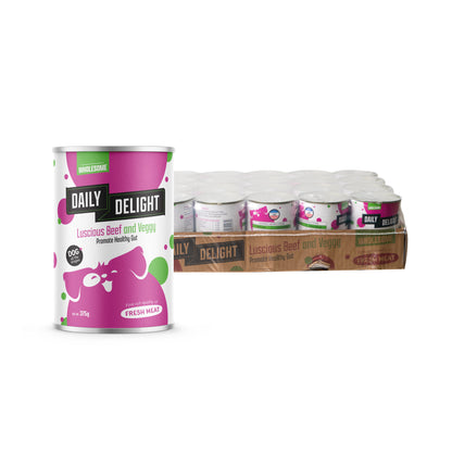 Daily Delight Wholesome Luscious Beef and Vegetables Dog Wet Food 375g Carton Deal Promotes Healthy Gut for Dogs