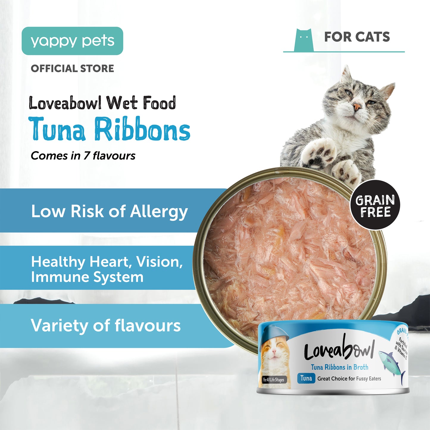 Loveabowl Grain Free Tuna Ribbons Cat Wet Food in Broth 70g Can Available in 7 Flavours