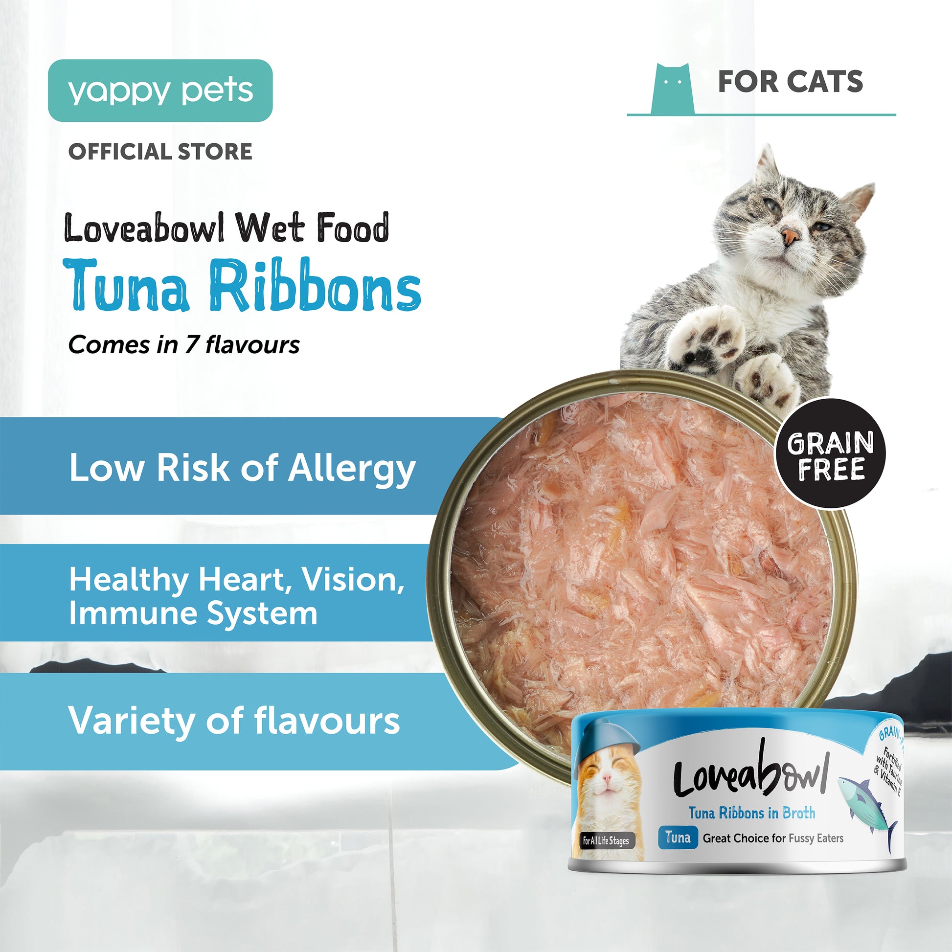 Loveabowl Grain Free Tuna Ribbons Cat Wet Food in Broth 70g Can Available in 7 Flavours