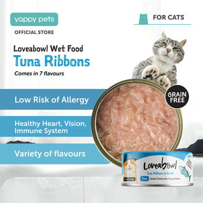 Loveabowl Grain Free Tuna Ribbons Cat Wet Food in Broth 70g Can Available in 7 Flavours