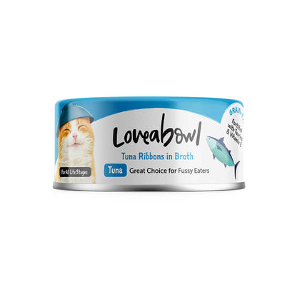 Loveabowl Grain Free Tuna Ribbons Cat Wet Food in Broth 70g Can Great Choice for Fussy Eaters