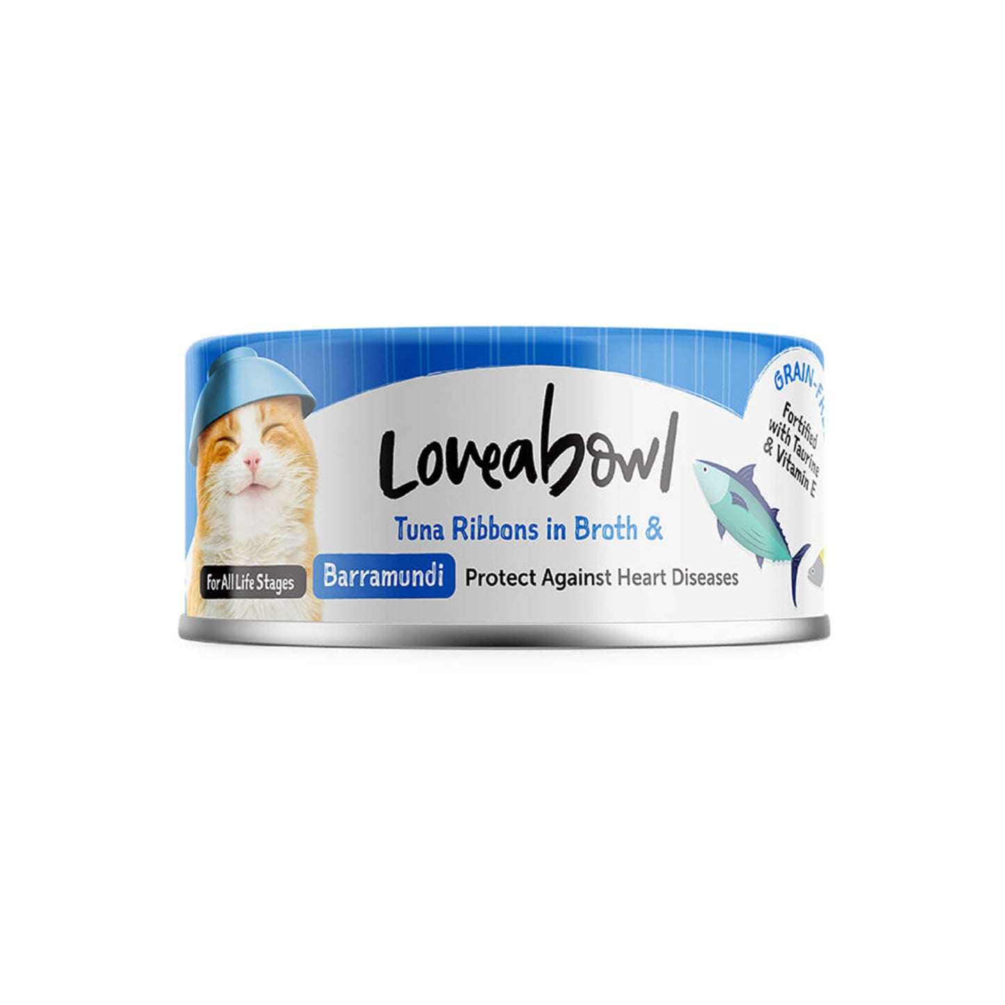 Loveabowl Grain Free Tuna Ribbons with Barramundi Cat Wet Food in Broth 70g Can for Protection Against Heart Disease