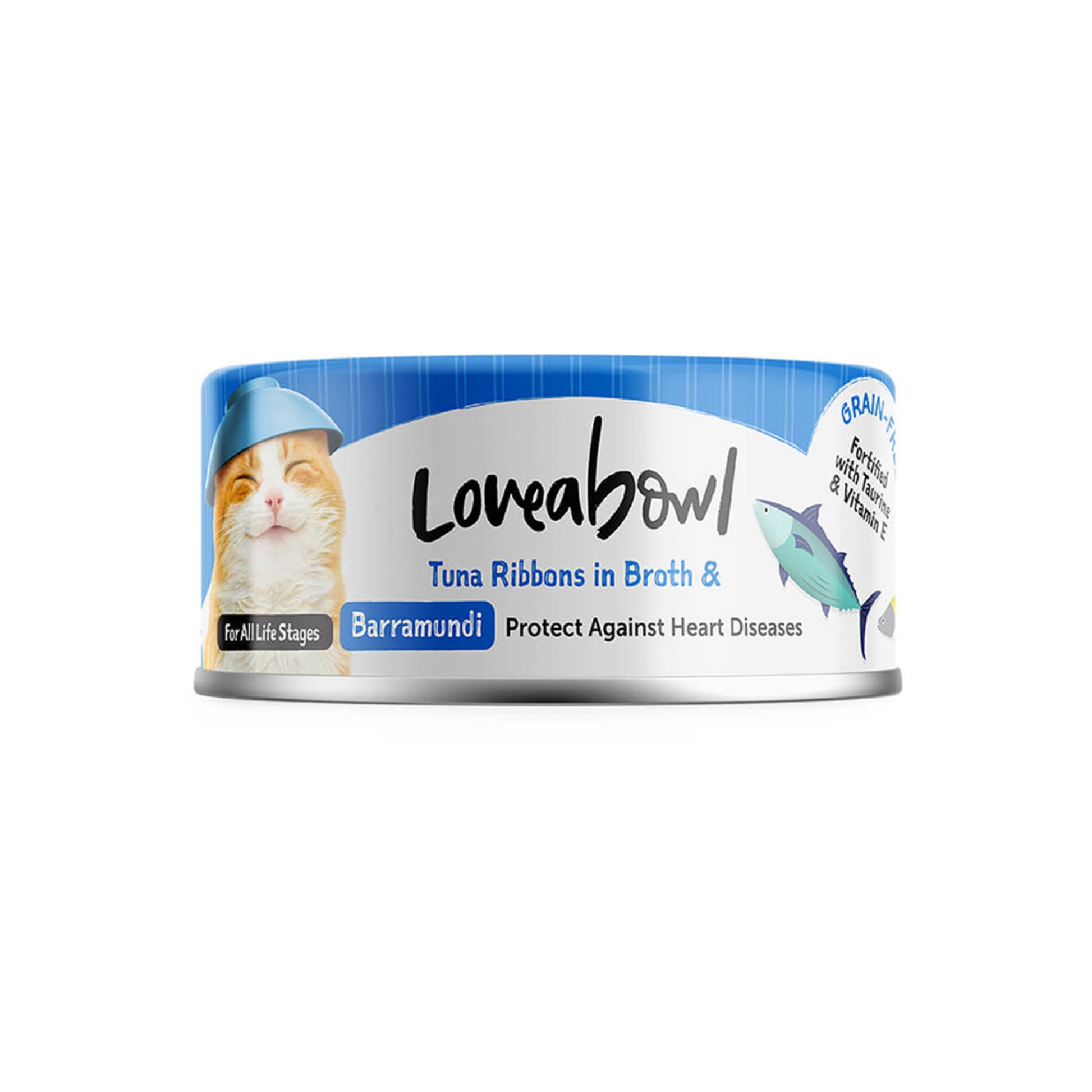 Loveabowl Grain Free Tuna Ribbons with Barramundi Cat Wet Food in Broth 70g Can for Protection Against Heart Disease