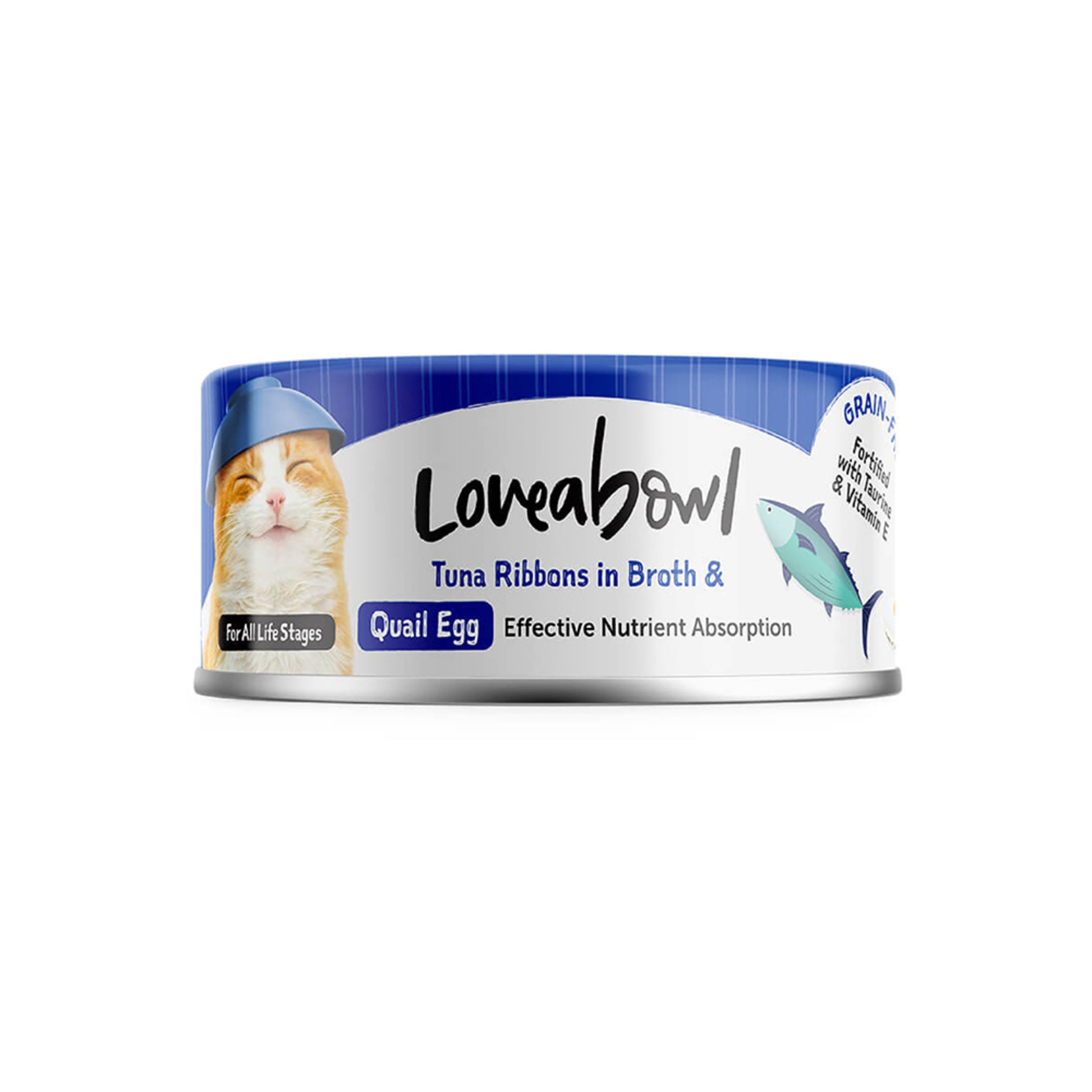 Loveabowl Grain Free Tuna Ribbons with Quail Egg Cat Wet Food in Broth 70g Can for Effective Nutrient Absorption