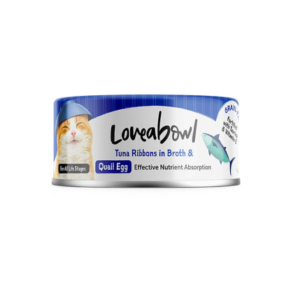 Loveabowl Grain Free Tuna Ribbons with Quail Egg Cat Wet Food in Broth 70g Can for Effective Nutrient Absorption
