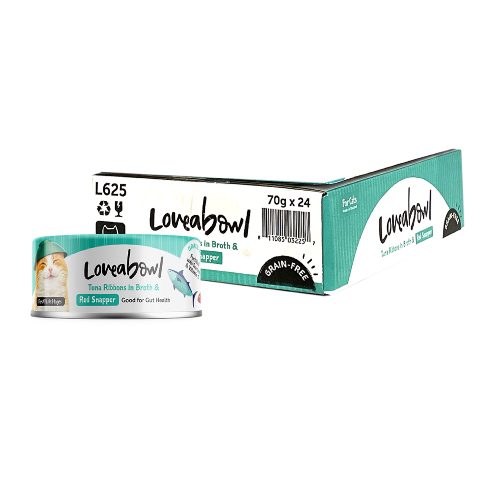 Loveabowl Grain Free Tuna Ribbons with Red Snapper Cat Wet Food in Broth 70g Carton for Good Gut Health