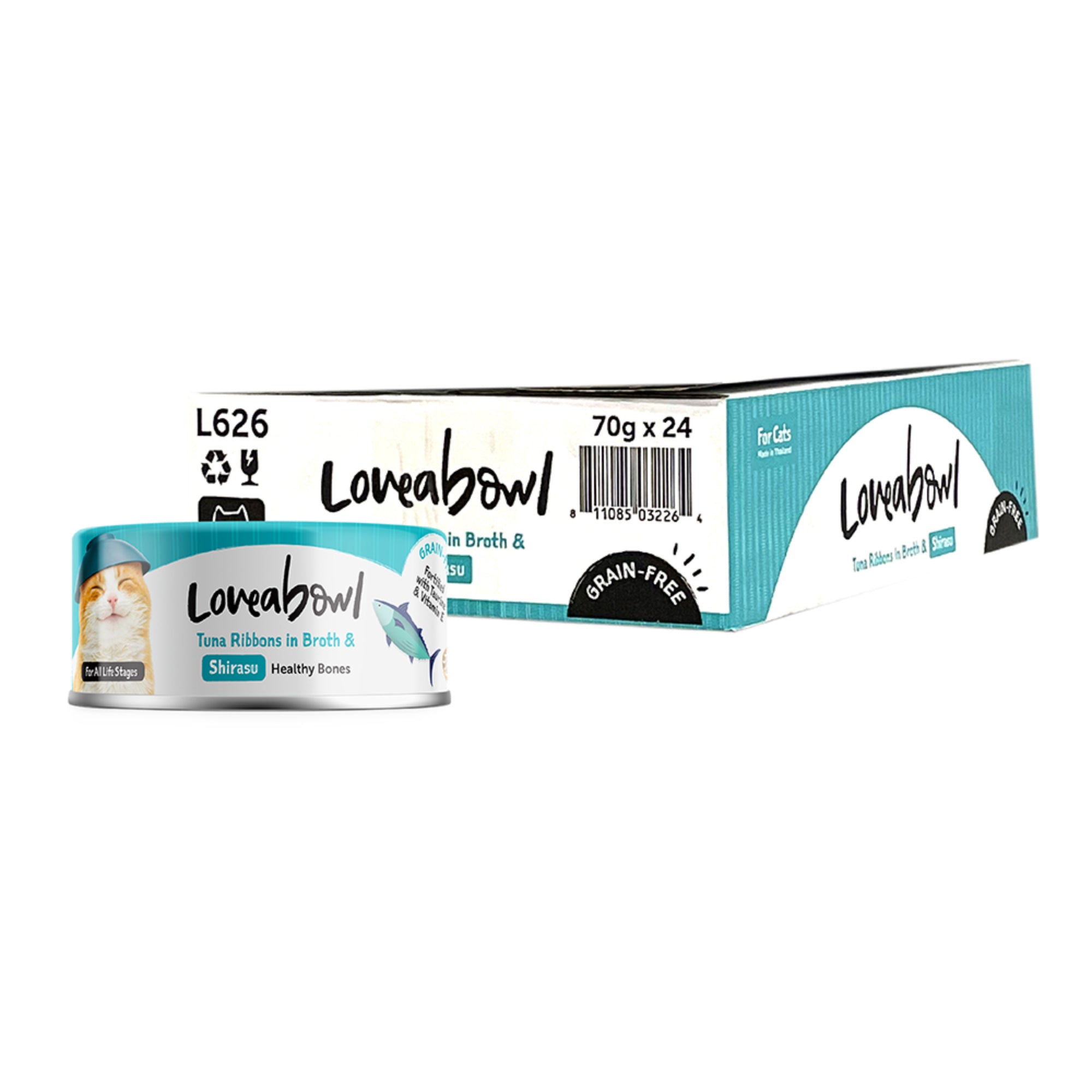 Loveabowl Grain Free Tuna Ribbons with Shirasu Cat Wet Food in Broth 70g Carton for Healthy Bones