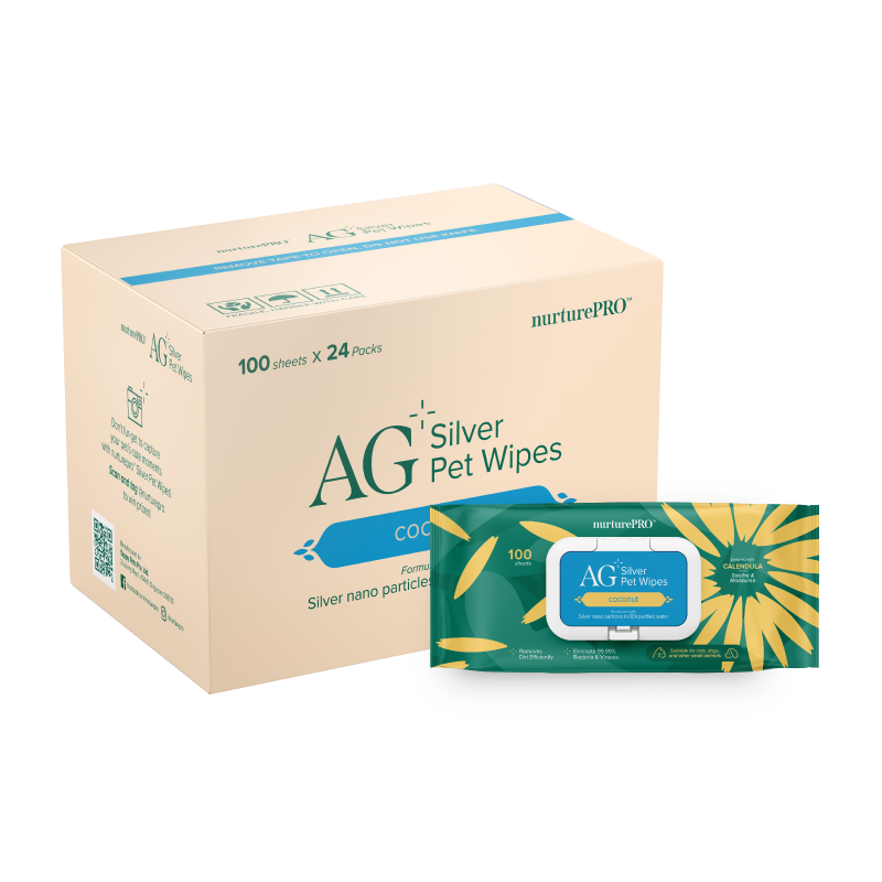 nurturepro AG Plus Colloidal Silver Coconut Scent Pet Wipes 100 Sheets Carton Deal for Dogs, Cats and Small Pets