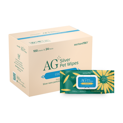 nurturepro AG Plus Colloidal Silver Coconut Scent Pet Wipes 100 Sheets Carton Deal for Dogs, Cats and Small Pets