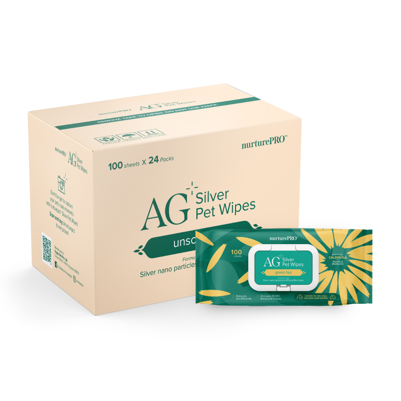 nurturepro AG Plus Colloidal Silver Green Tea Scent Pet Wipes 100 Sheets Carton Deal for Dogs, Cats and Small Pets