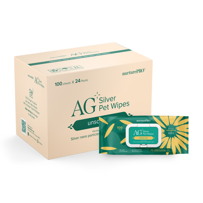 nurturepro AG Plus Colloidal Silver Green Tea Scent Pet Wipes 100 Sheets Carton Deal for Dogs, Cats and Small Pets