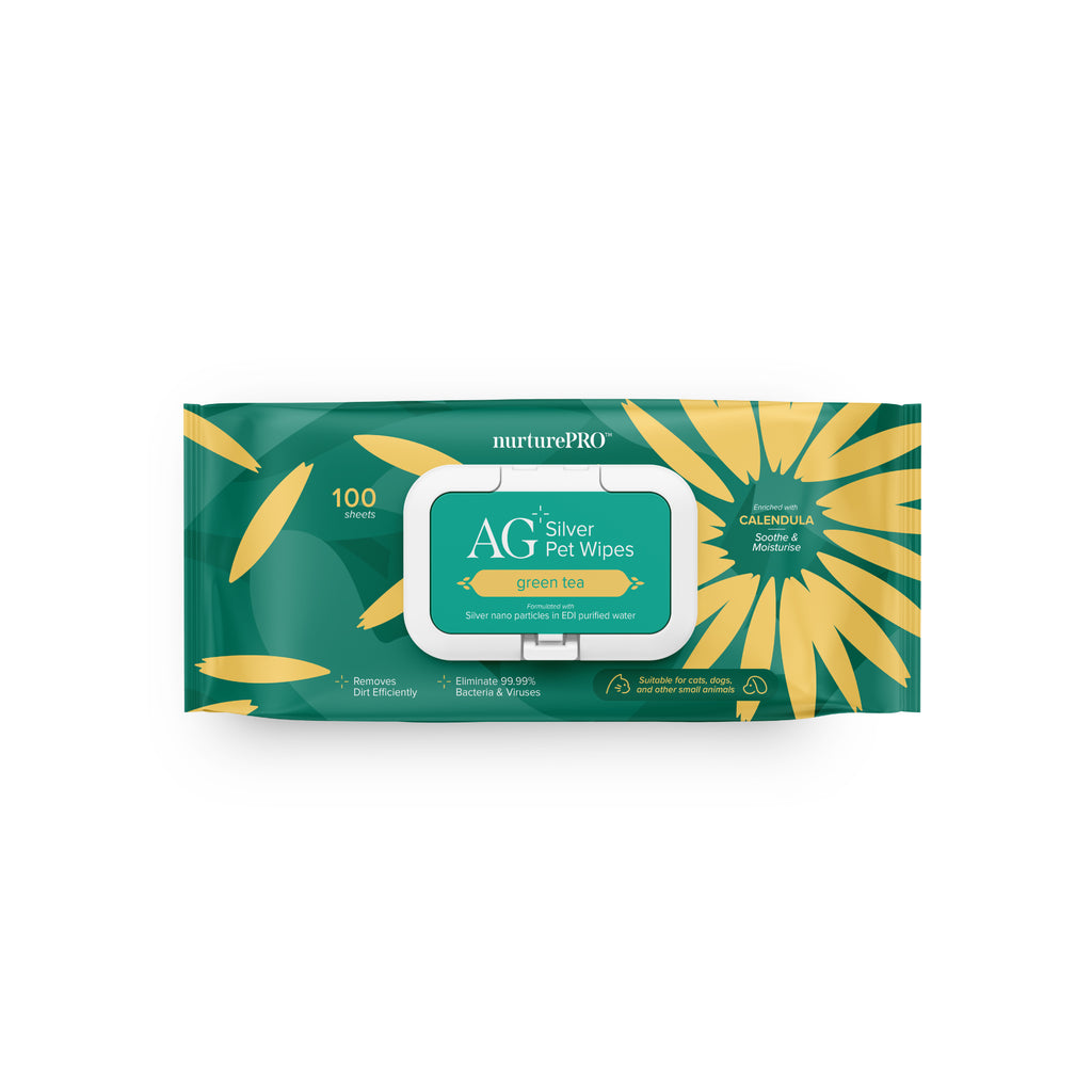 nurturepro AG Plus Colloidal Silver Green Tea Scent Pet Wipes 100 Sheets for Dogs, Cats and Small Pets