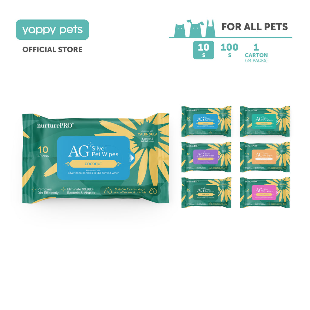 nurturepro AG Plus Colloidal Silver Pet Wipes Travel Size 10 Sheets in 6 Scents for Dogs, Cats and Small Pets