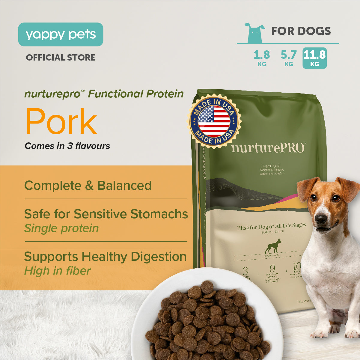 nurturepro Pork Dog Dry Food Complete and Balanced, Safe for Sensitive Stomach and Supports Healthy Digestion