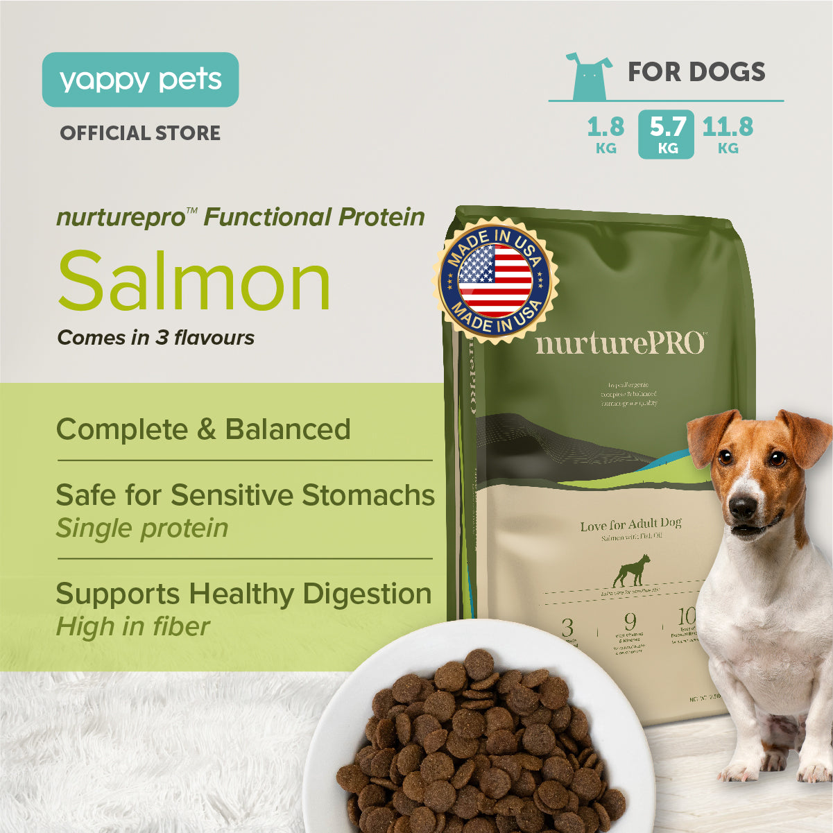 nurturepro Salmon Dog Dry Food Complete and Balanced, Safe for Sensitive Stomach, Single Protein and Supports Healthy Digestion 5.7kg