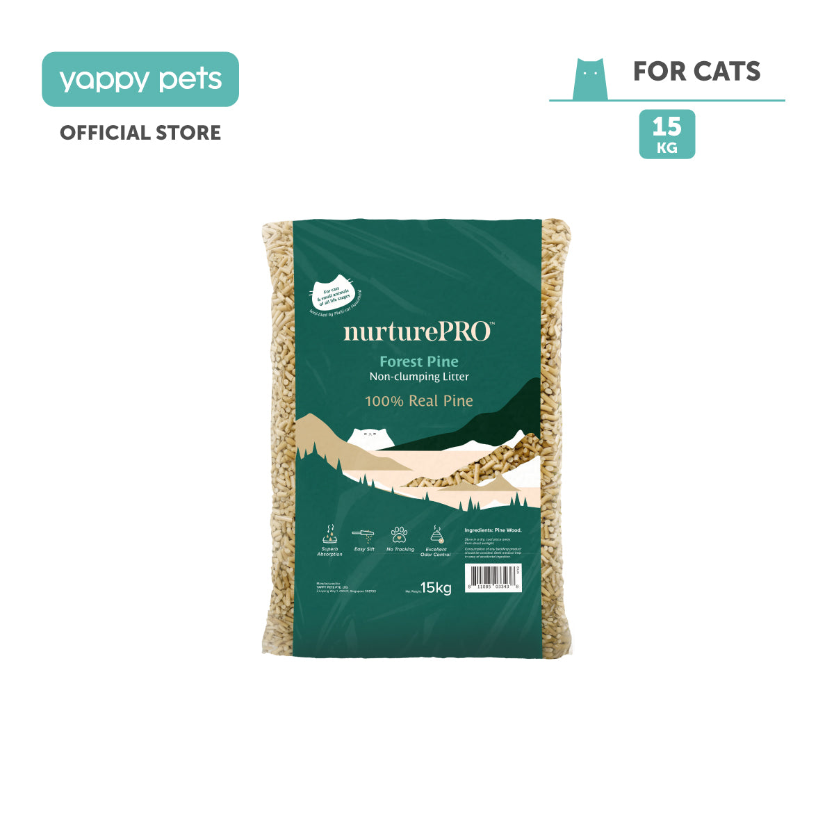 nurturepro Forest Pine Non-Clumping Cat Litter 15kg for Multiple Cat Household
