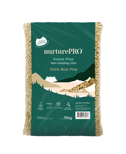 nurturepro Forest Pine Non-Clumping Cat Litter 15kg for Multiple Cat Household, Excellent Odour Control