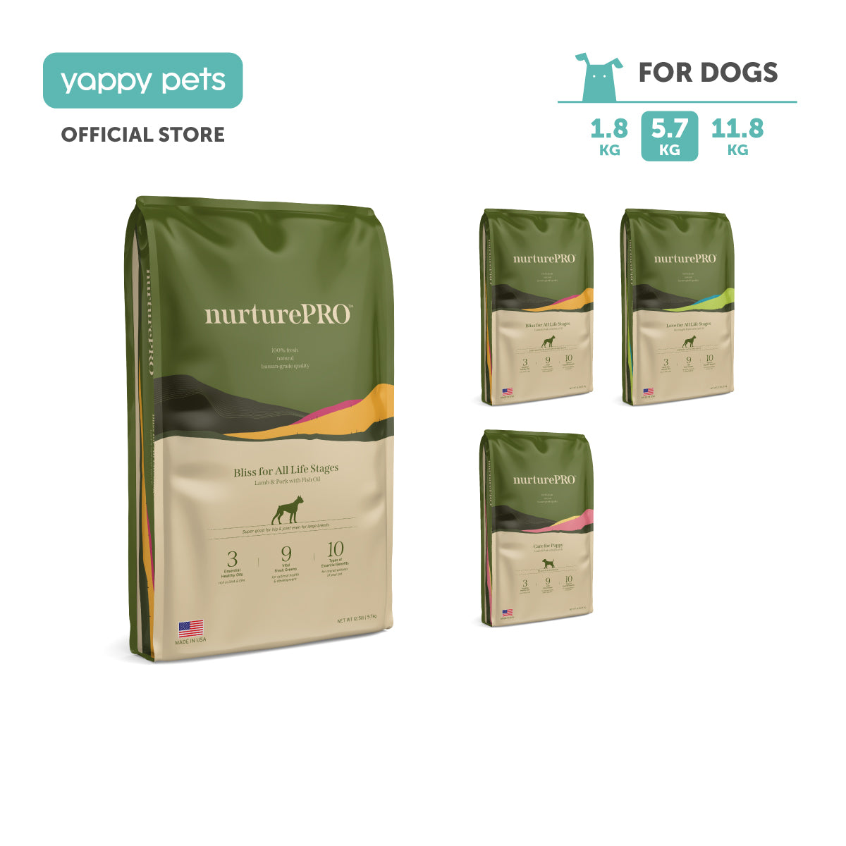 nurturepro Functional Protein and Hypoallergenic Dog Dry Food in Pork, Salmon and Chicken Flavor 5.7kg