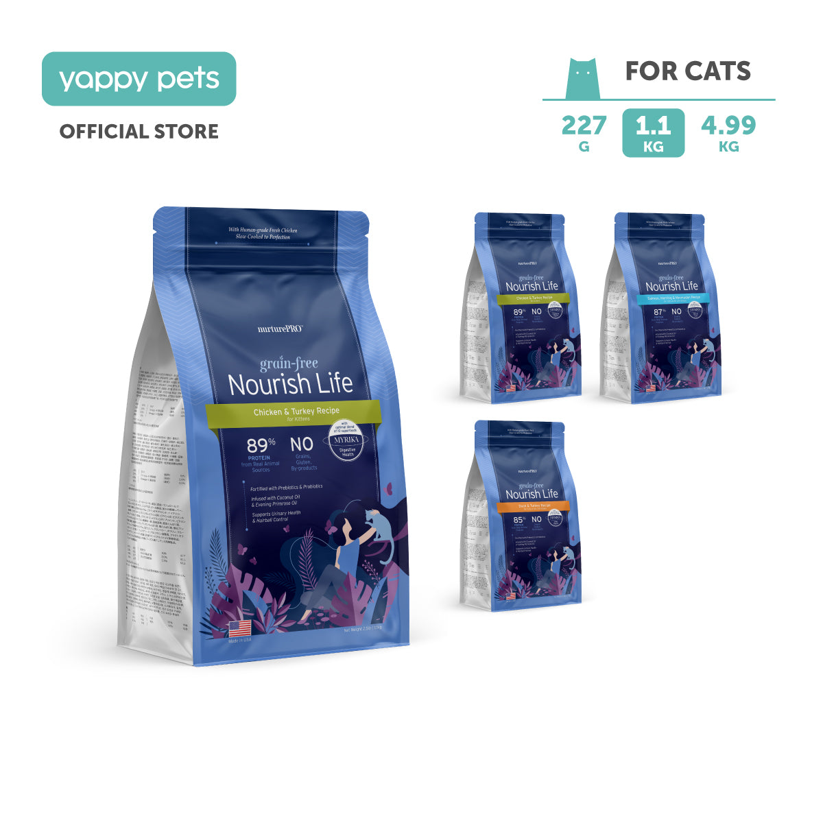 nurturepro Grain Free Duck and Turkey Salmon Herring and Menhaden and Chicken and Turkey Cat Dry Food for all Life Stages 1.1kg