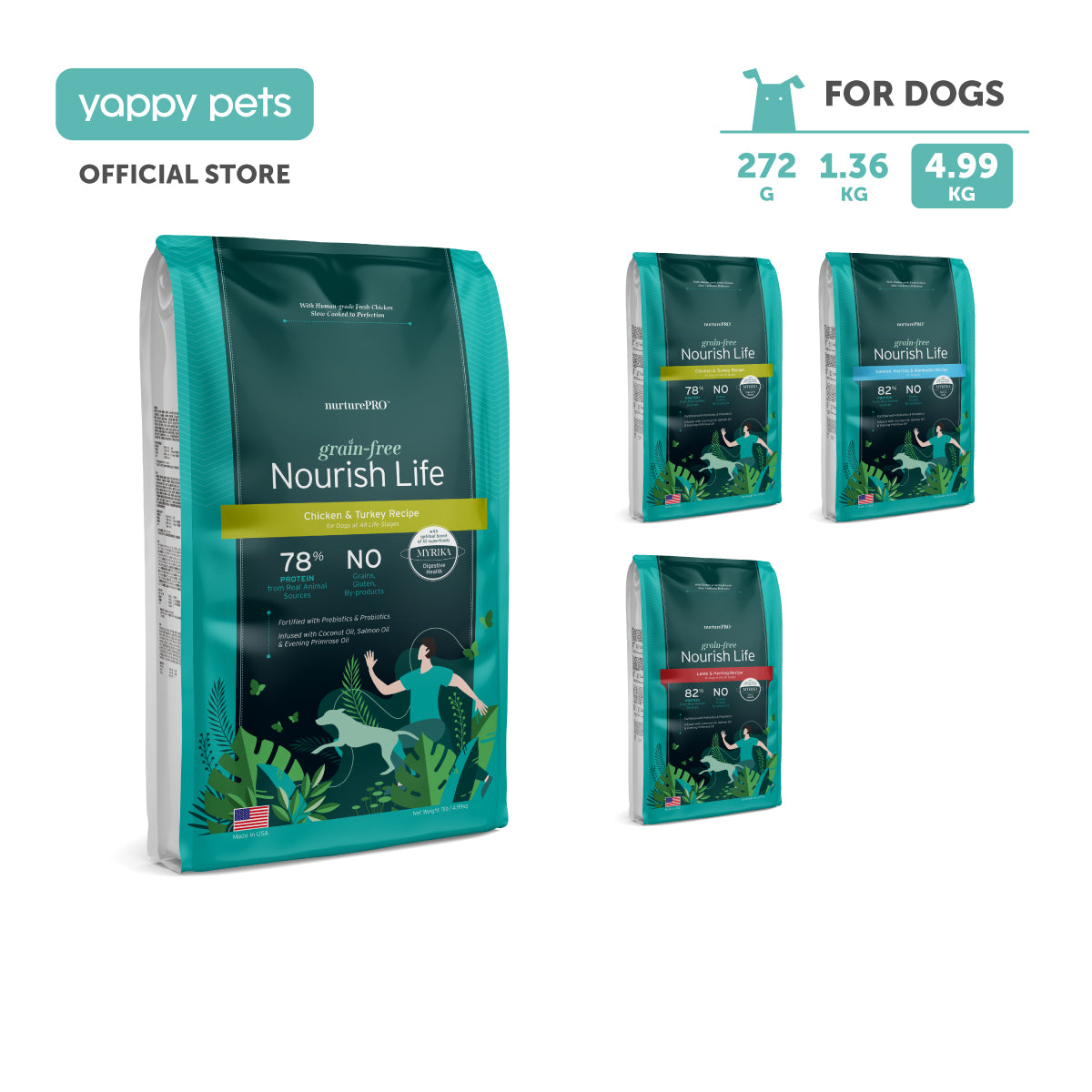 nurturepro Grain Free Salmon and Herring Lamb and Herring and Chicken and Turkey Dog Dry Food for all Life Stages 4.99kg | Dog