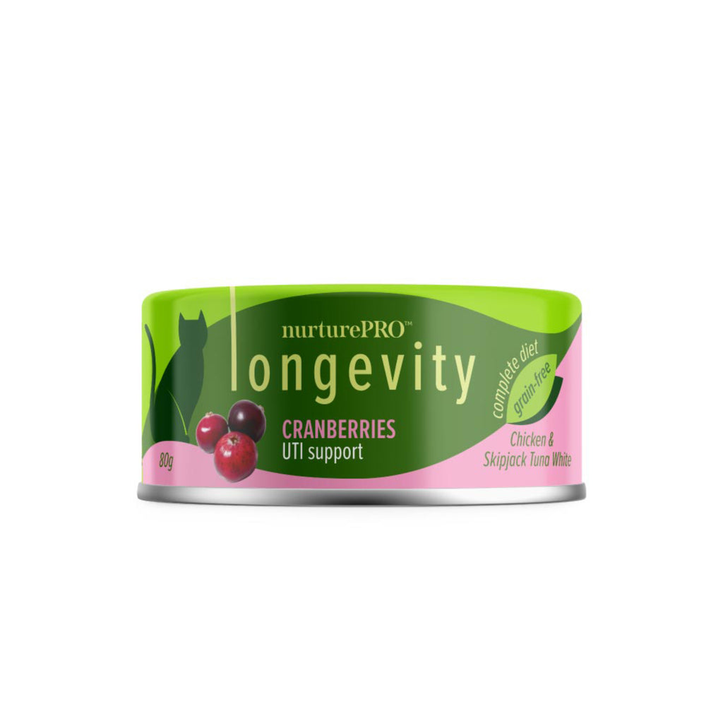 nurturepro Longevity Chicken and Skipjack Tuna with Cranberries Complete and Balanced Cat Wet Food 80g Can