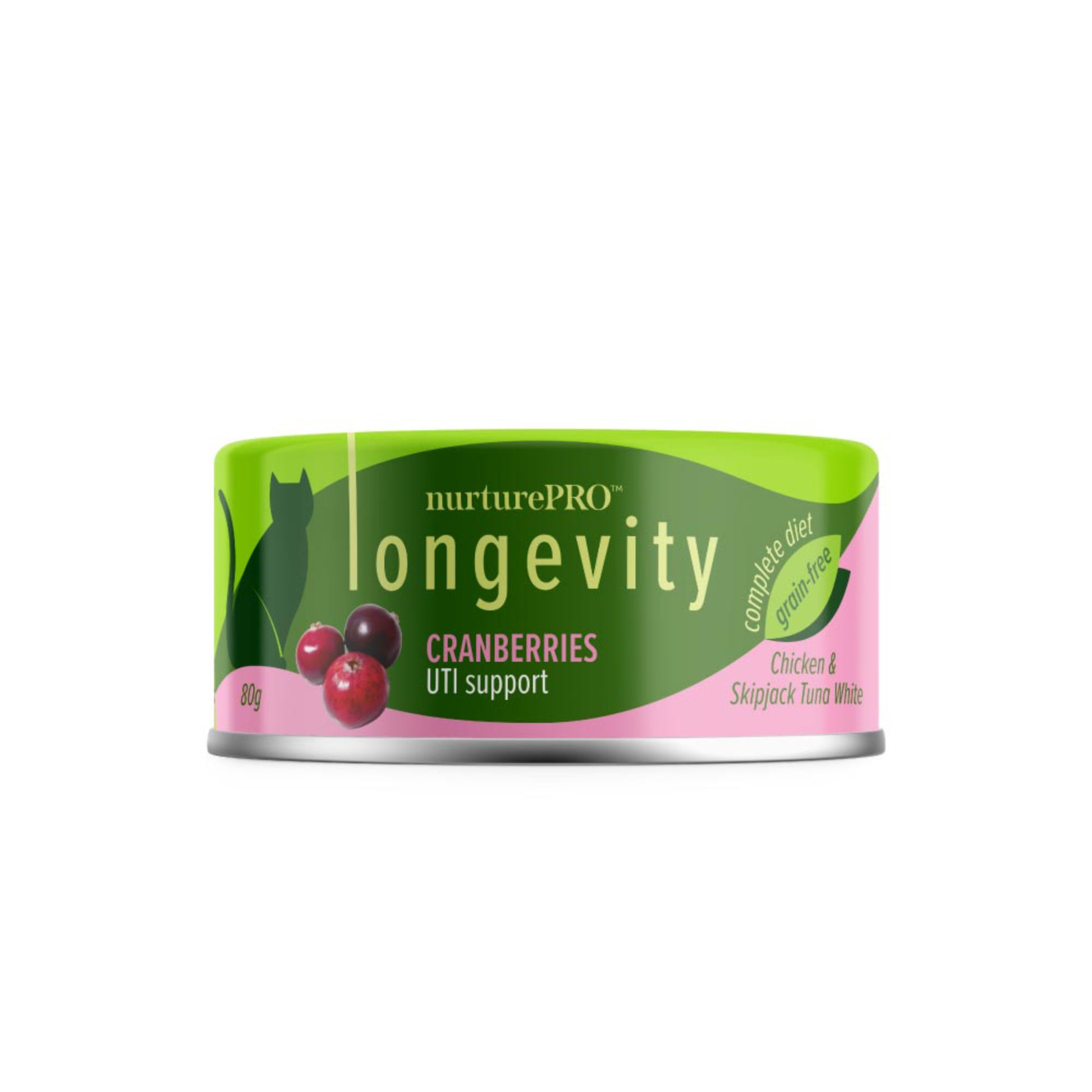 nurturepro Longevity Chicken and Skipjack Tuna with Cranberries Complete and Balanced Cat Wet Food 80g Can